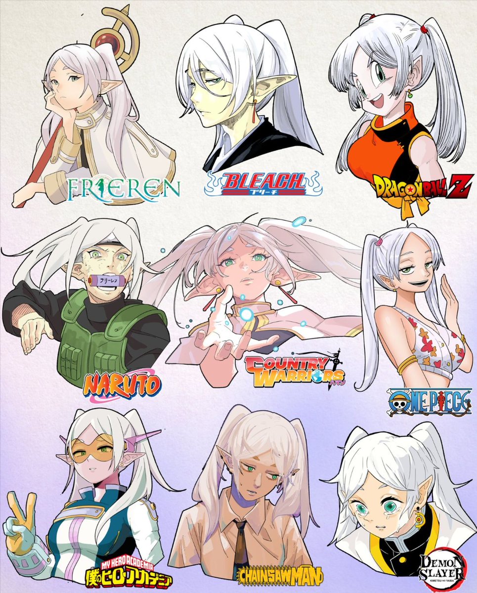 AniRave's tweet photo. How Frieren would look like in different anime verse 

Credit: @A2TwillDraw https://t.co/iA5eglDEaq