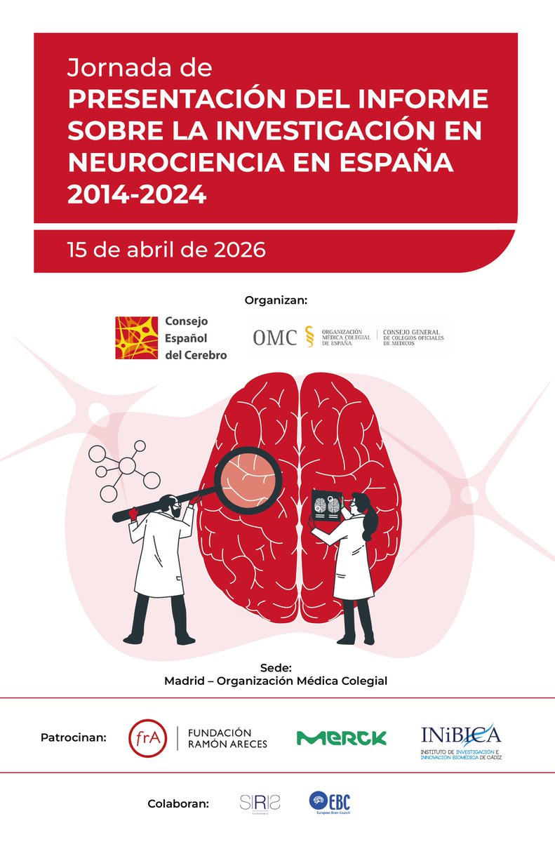 SENC_'s tweet photo. 📊 La próxima semana se presenta el Informe sobre la Investigación en Neurociencia en España 2014–2024.

Un encuentro clave para reflexionar sobre los retos y el futuro de la investigación en #Neurociencia en España 🧠

🗓️ 15 abril
📍 Sede de @OMC_Esp 
🖊️https://t.co/IXnfWZ8liJ https://t.co/D8muHOMF40