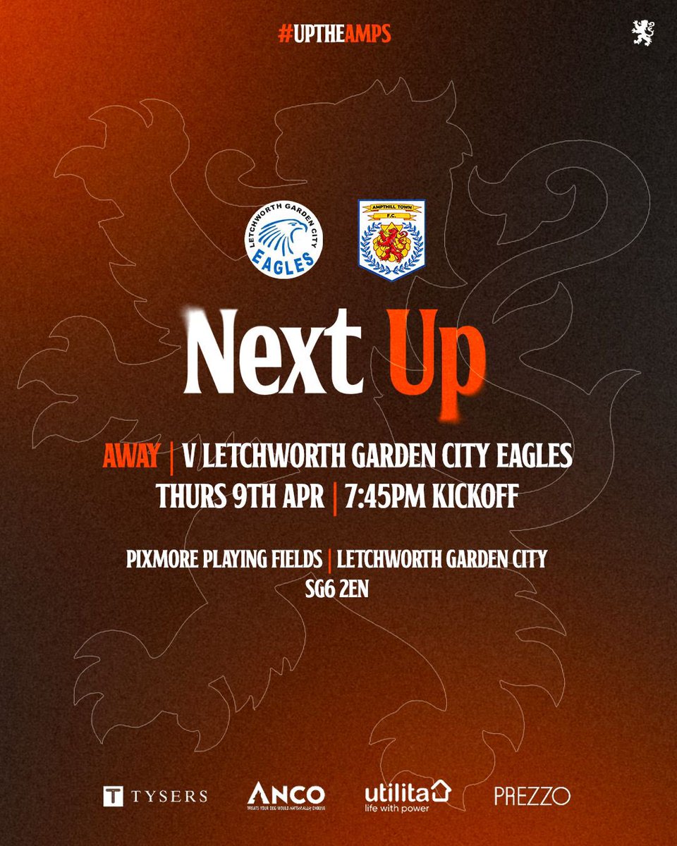 Next Up for the Amps….Thursday night football as we head down to Letchworth on the 9thApril.  COYA🧡🖤🧡