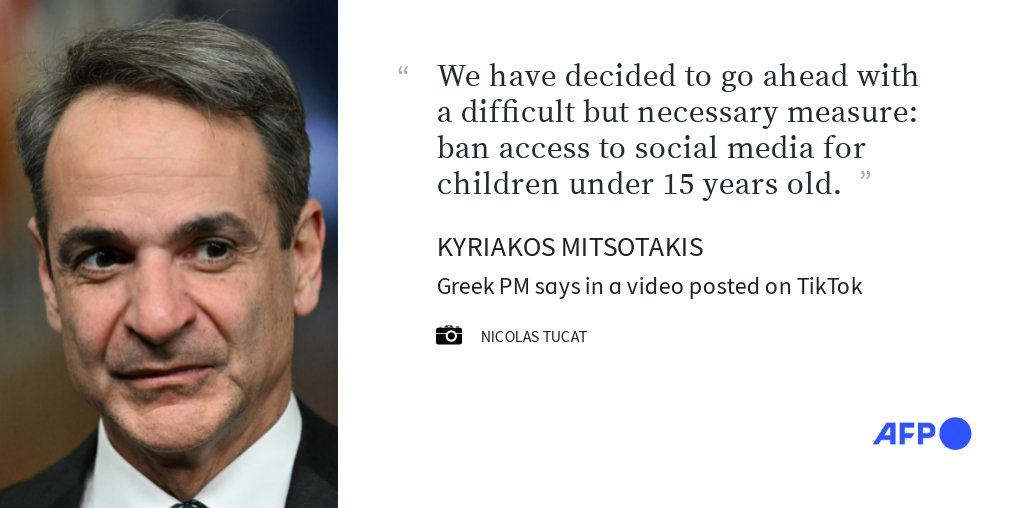 🇬🇷 Greece will ban access to social media for children under 15 from January 1, 2027 Prime Minister Kyriakos Mitsotakis said on Wednesday.
