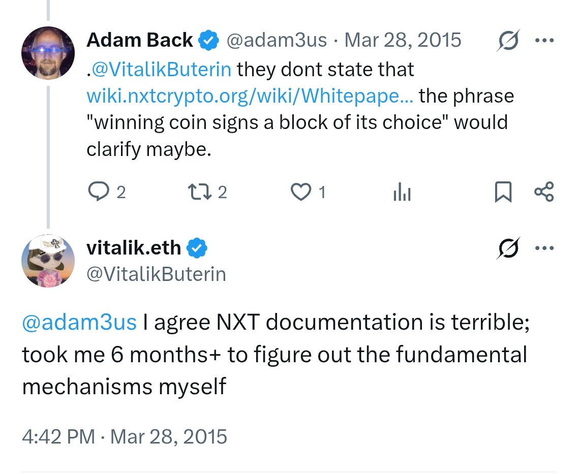 zuqkaX's tweet image. *I've moved on to other things

• 2013 built Proof of Stake Protocol 
• 2015 Directed Acyclic Graph (DAG)
• 2022 Quorum Protocol based on Szabo's paper