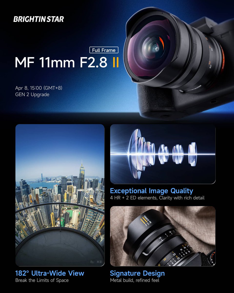 photorumors's tweet image. Brightin Star 11mm f/2.8 II full-frame fisheye lens announced (Z/E/L/RF):
photorumors.com/2026/04/08/bri…