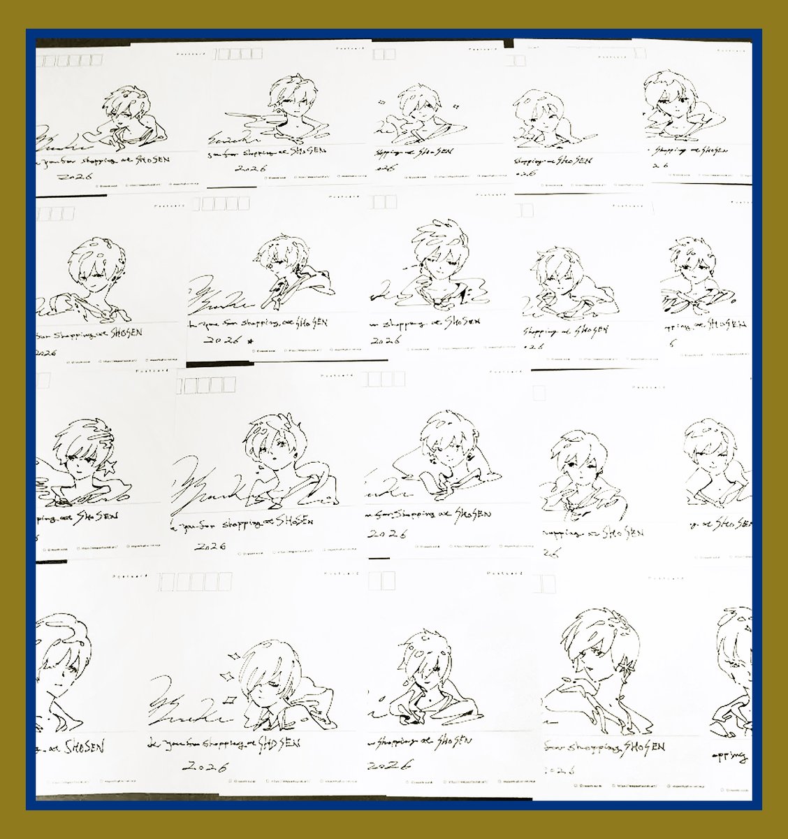 僭越ながらタロットカードの特典用にイラスト入りポストカードを渡してきました。書泉さまには絶賛お世話になっているので贔屓でっす🤗※限定的な特典なので数に限りがあります。 
(モチーフは同じ⭐️🧚‍♂️⭐️なのに別人な顔をしてるのもいます..手書きの味わいをぜひ)#MysticAzureTarot 