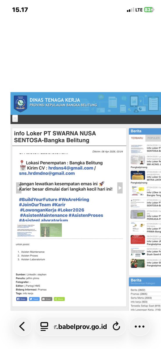 disnaker_babel's tweet photo. info Loker PT SWARNA NUSA SENTOSA-Bangka Belitung

untuk posisi:
1. Asisten Maintenance
2. Asisten Proses
3. Asisten Laboratorium

https://t.co/37tO61iH88

#disnakerbabel https://t.co/E7kSOulhWt