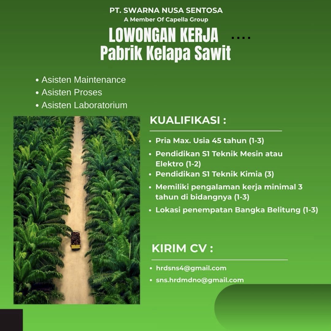 disnaker_babel's tweet photo. info Loker PT SWARNA NUSA SENTOSA-Bangka Belitung

untuk posisi:
1. Asisten Maintenance
2. Asisten Proses
3. Asisten Laboratorium

https://t.co/37tO61iH88

#disnakerbabel https://t.co/E7kSOulhWt