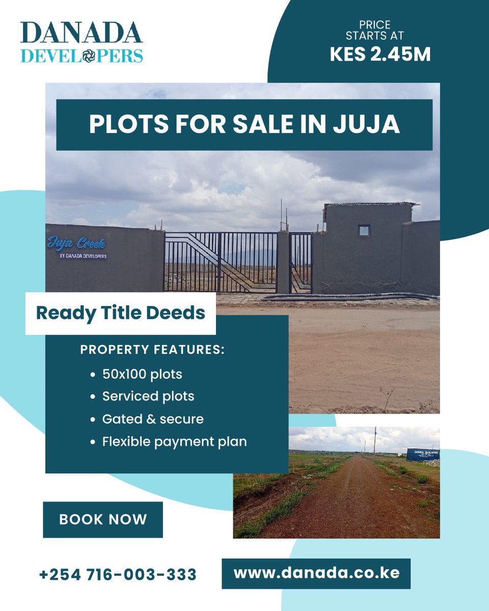 danada_ke's tweet photo. Stop renting. Start owning.
Serviced 50x100 plots in Juja Creek from KES 2.45M — gated community with ready title deeds. Perfect for building or investment.
📞 +254 716 003 333
🌐 https://t.co/1a2sdx7P5n
#RealEstate #LandForSale #Investment https://t.co/GgyPfQ5OgT