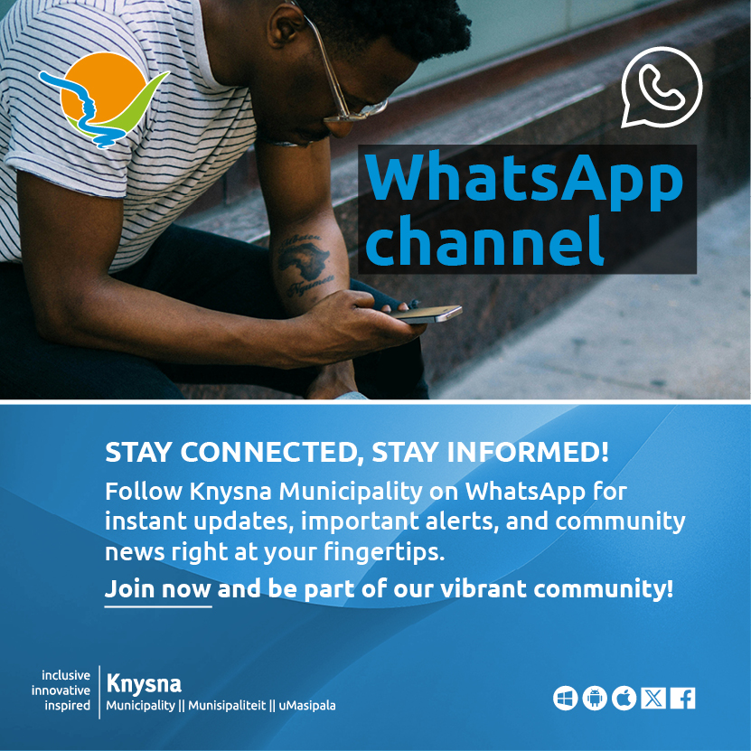 KnysnaMuni's tweet image. REMEMBER, WE'RE NOW ON WHATSAPP 

You can now follow the Knysna Municipality WhatsApp channel for important news, updates and other information. Join us at

whatsapp.com/channel/0029Va…

#inclusive #innovative #inspired