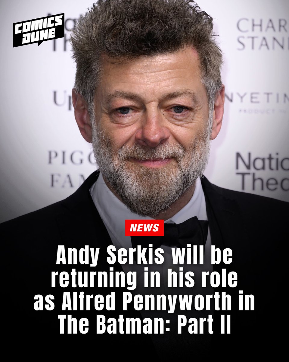 comicsdune's tweet image. #AndySerkis will return to reprise his role as #AlfredPennyworth in #TheBatmanPartII. Shooting will begin in London in June this year.

#Batman #BatmanEpicCrimeSaga #DCComics #DCU #DCFilms #TheBatman #WarnerBros #WarnerBrosPictures