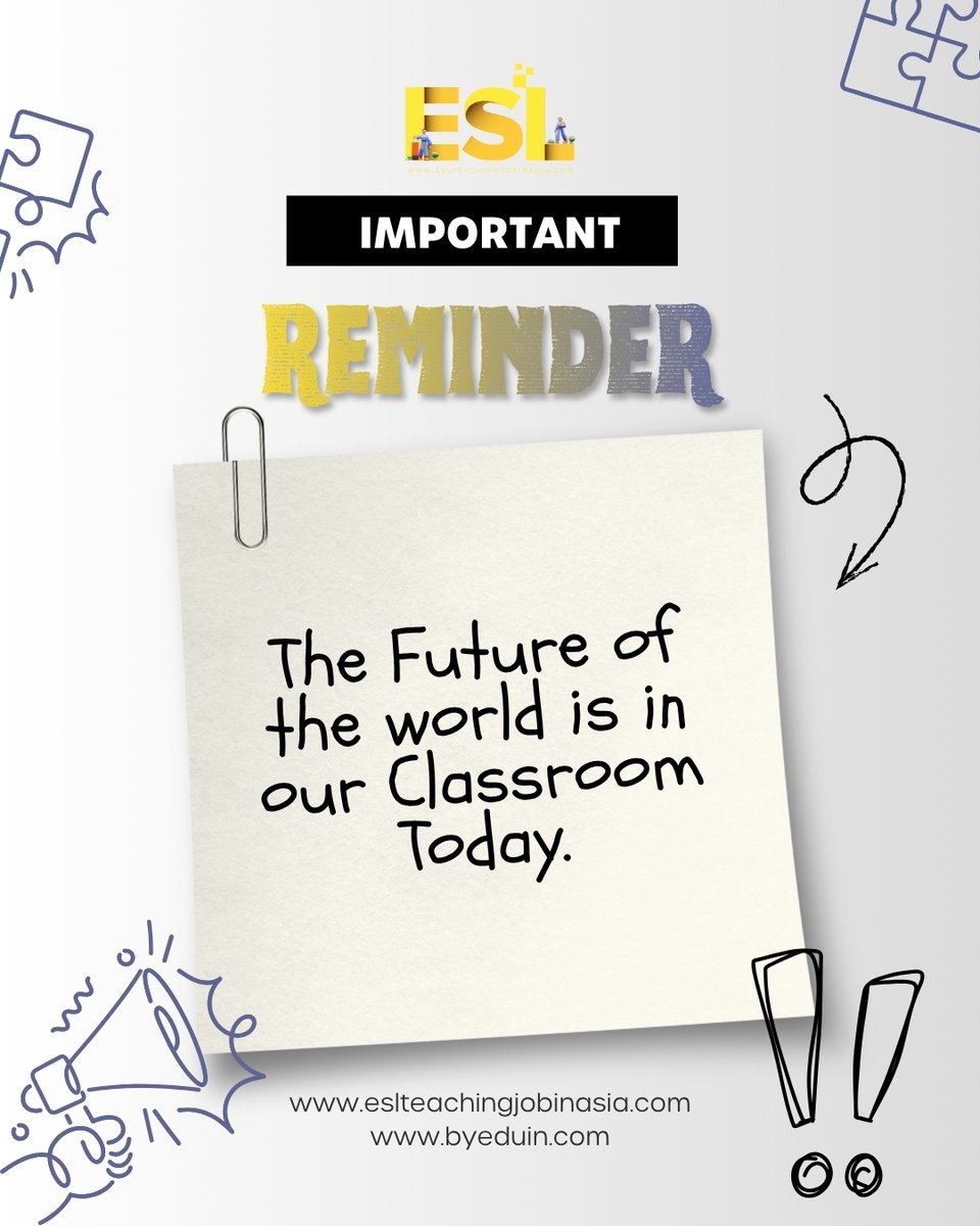 KrajcarMark's tweet photo. Important Reminder 🌍📚

The future of the world is sitting in our classrooms today. Every lesson taught, every student supported, and every moment of encouragement shapes the next generation. 

🌐 https://t.co/OpiaFtJhzT
=====================
#ImportantReminder #TeachAbroad https://t.co/Fi5MEGbEfi