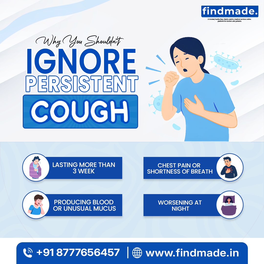 Findmadein's tweet image. Persistent cough? Don’t ignore it ⚠️

Your body is trying to tell you something.
Get it checked early with Findmade 💙

#HealthAwareness #PersistentCough #Findmade #StayHealthy #ConsultDoctor