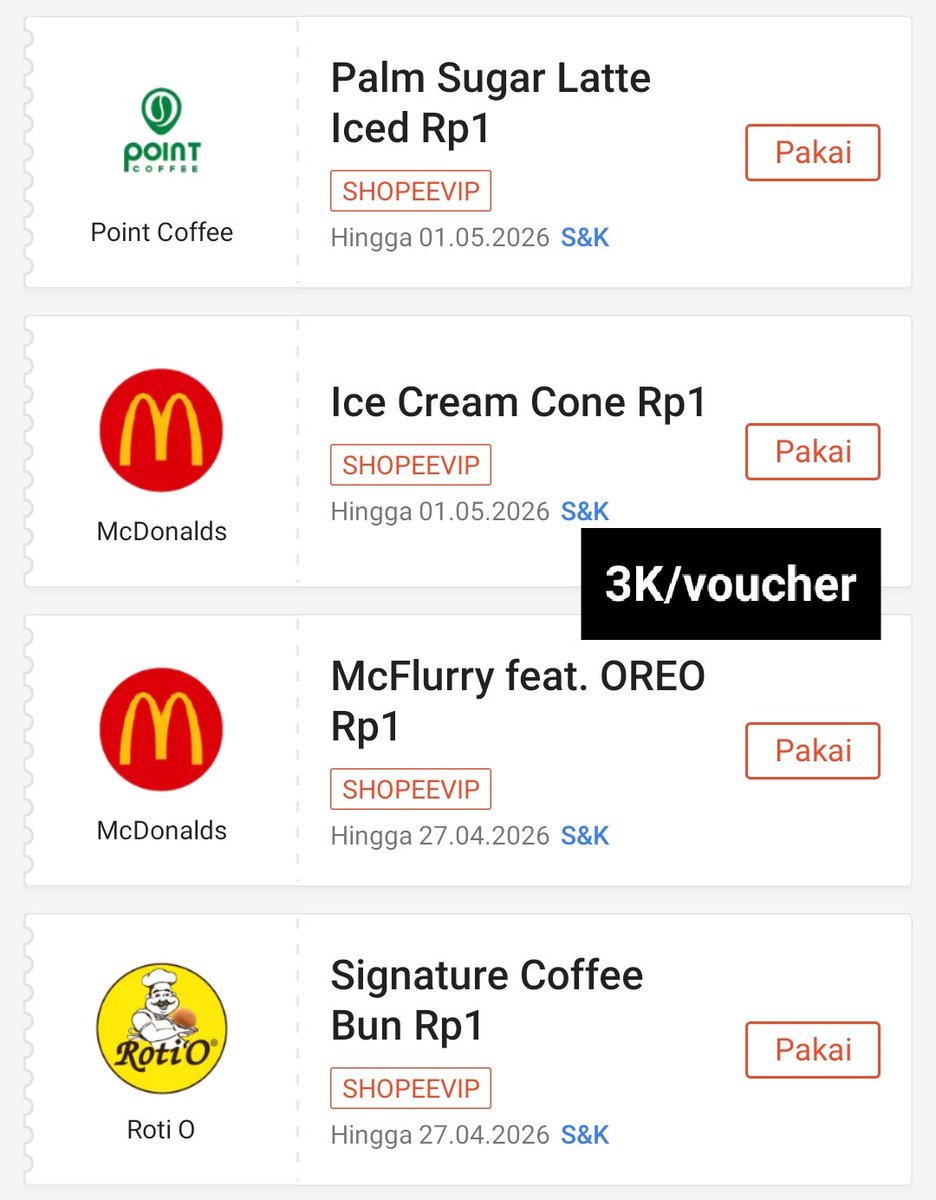 aegrial's tweet photo. Voucher shopee VIP RP.1 masih lengkap semua. Ada point coffee , McD , dan Roti O

Tidak bisa dadakan harus booking dulu. Hubungi wasap di bawah #zonauang https://t.co/DnCcJc3bFa