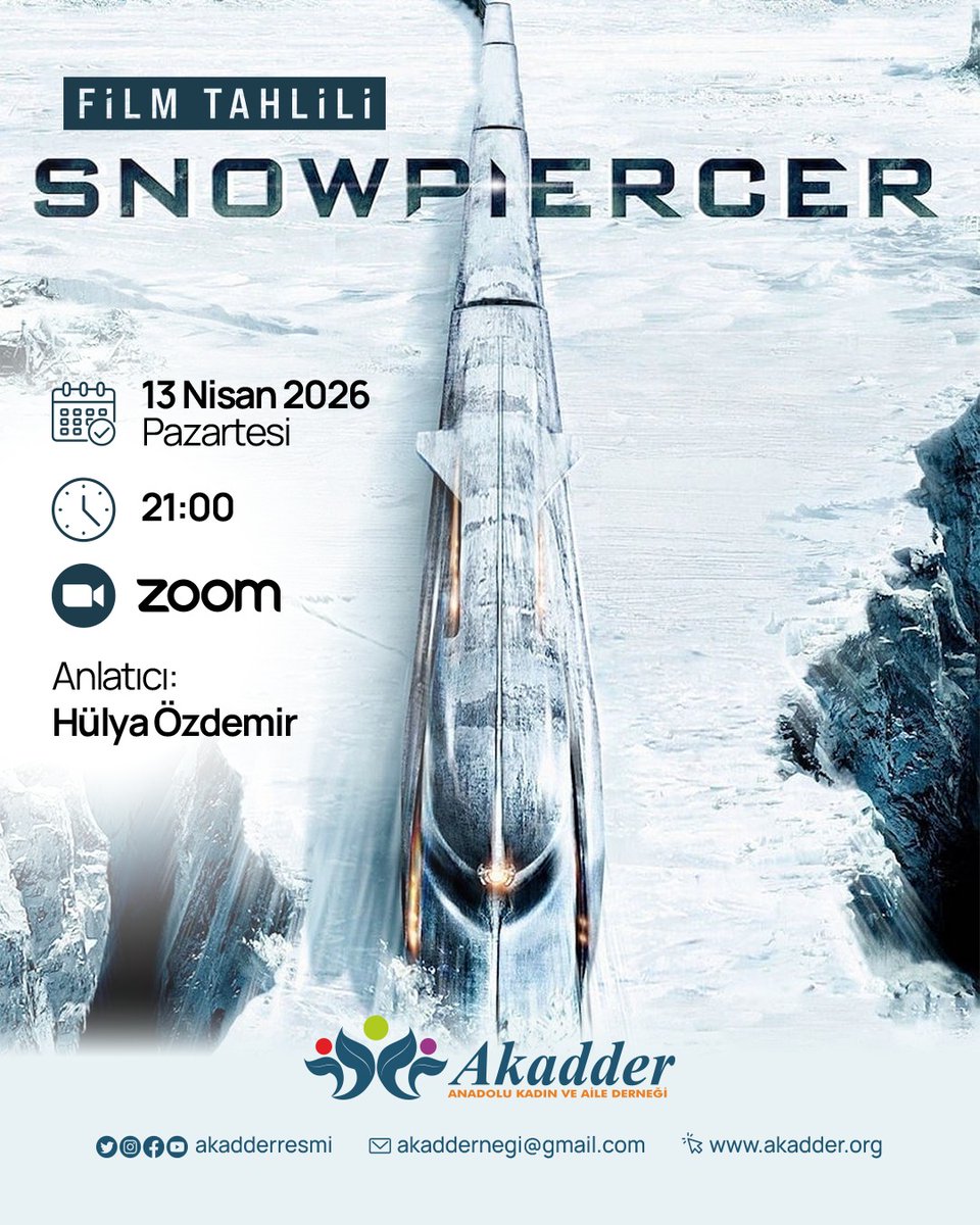 akadderresmi's tweet photo. Akadder Film Okumaları

13 Nisan Pazartesi günü Hülya Kutlu Özdemir ile Snowpiercer filmini inceleyeceğiz.

Katılımlarınızı bekliyoruz💐
Dm atabilirsiniz.
#FilmTahlili https://t.co/YcMEUv7gZG