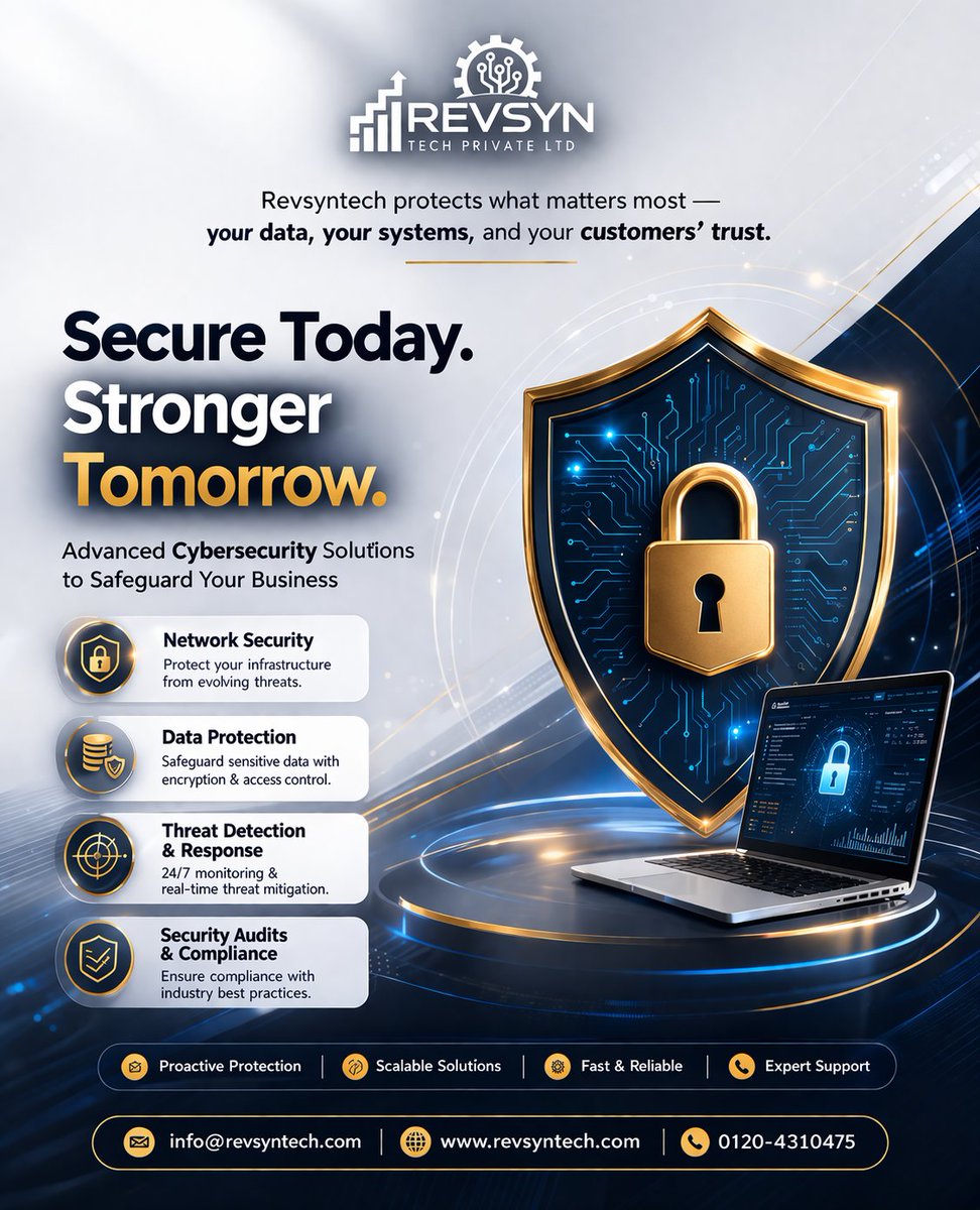 Revsyntech's tweet photo. Your business deserves protection that evolves with threats. At RevsynTech, we safeguard your data, systems, and customer trust with cutting-edge cybersecurity solutions.

📩info@revsyntech.com
🌐https://t.co/QSvX9G4xa9
☎️0120-4310475

#CyberSecurity #DataProtection #RevsynTech https://t.co/9XSqoRa0sU