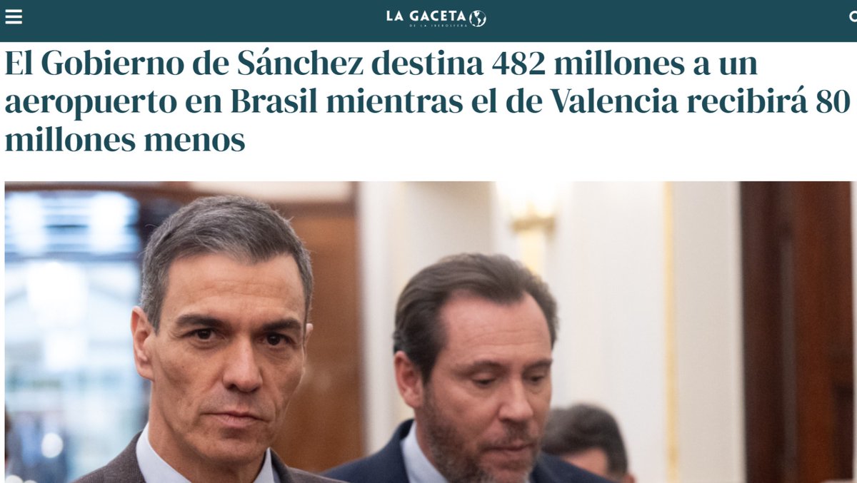 jesusalbiolt's tweet photo. ¿Qué tienes en Brasil, @sanchezcastejon?

Sánchez se gasta 482M en Brasil mientras abandona a los valencianos. 

Para @LulaOficial, millones de euros que necesitan las infraestructuras del transporte español.

Para los españoles, la factura.

🗞️@gaceta_es👉https://t.co/IpTvsGTptO https://t.co/ojI16R9NMu