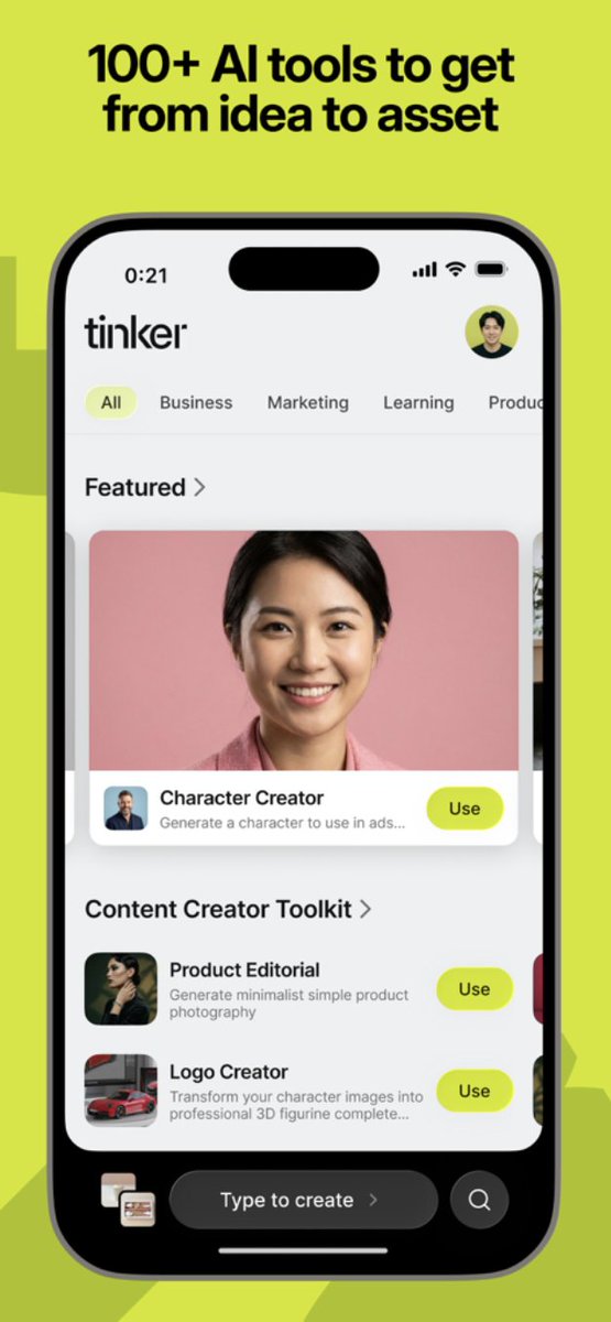 bambino_moon's tweet image. Shopify vient de sortir une app gratuite que personne a vu passer Tinker.com

100 outils IA dans une seule app : photos produit, logos, vidéos, essayage virtuel, plans 3D

Ça utilise OpenAI, Anthropic, Google en back
Et c'est gratuit pour l'instant !