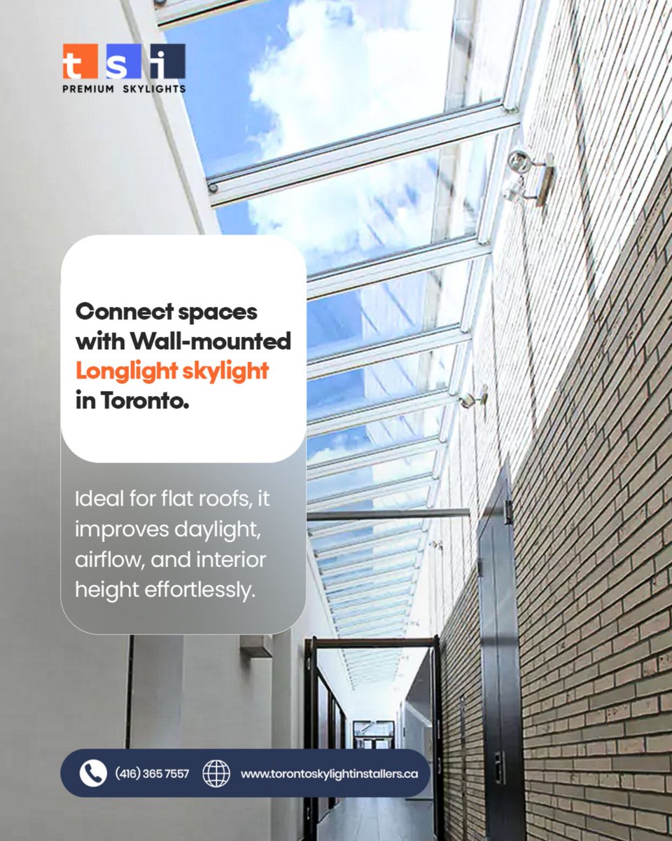 torontoskylight's tweet image. Brighten your Toronto home with Wall-mounted Longlight skylights!🏡✨

Perfect for flat roof extensions, these sleek solutions boost natural light, vertical space, and ventilation.

📞 416-365-7557
🔗torontoskylightinstallers.ca

#Toronto #Skylights #HomeRenovation