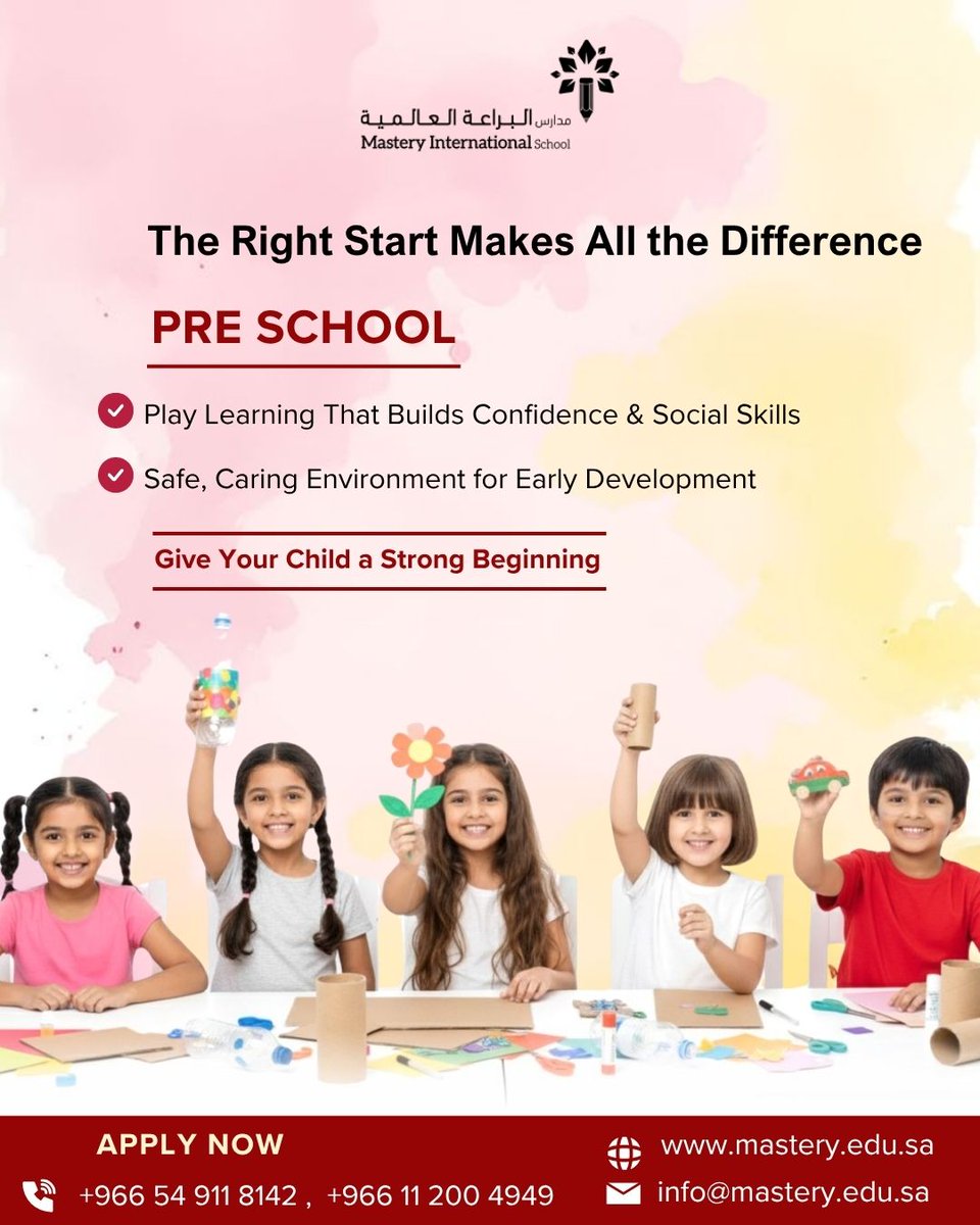 mastery_sch's tweet photo. Give your child the right start with our Preschool program! At Mastery International School, we provide a safe, nurturing environment.
https://t.co/hS0n5afcDD
#Preschool #EarlyDevelopment #ChildEducation #PlayLearning #MasteryInternational #StrongBeginnings #ConfidenceBuilding https://t.co/TqDROcUrVl