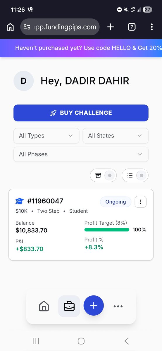 DaadirReally1's tweet photo. I will rocovery i take new 10k account challenge for @fundingpips i paseed phase1 alx @Armaan_M9 @traderLux_ https://t.co/prDuiAqc1y