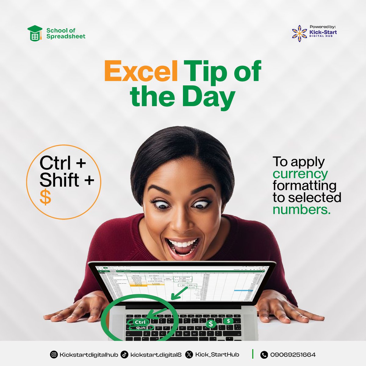 Kick_StartHub's tweet photo. Want to format numbers as currency in seconds?
Just hit Ctrl + Shift + $ and watch Excel do the magic! 

At Kickstart Digital Hub, we make learning Excel simple, practical, and fun.

Follow us for more smart shortcuts that boost your speed and confidence with spreadsheets! https://t.co/eDng78pK9h