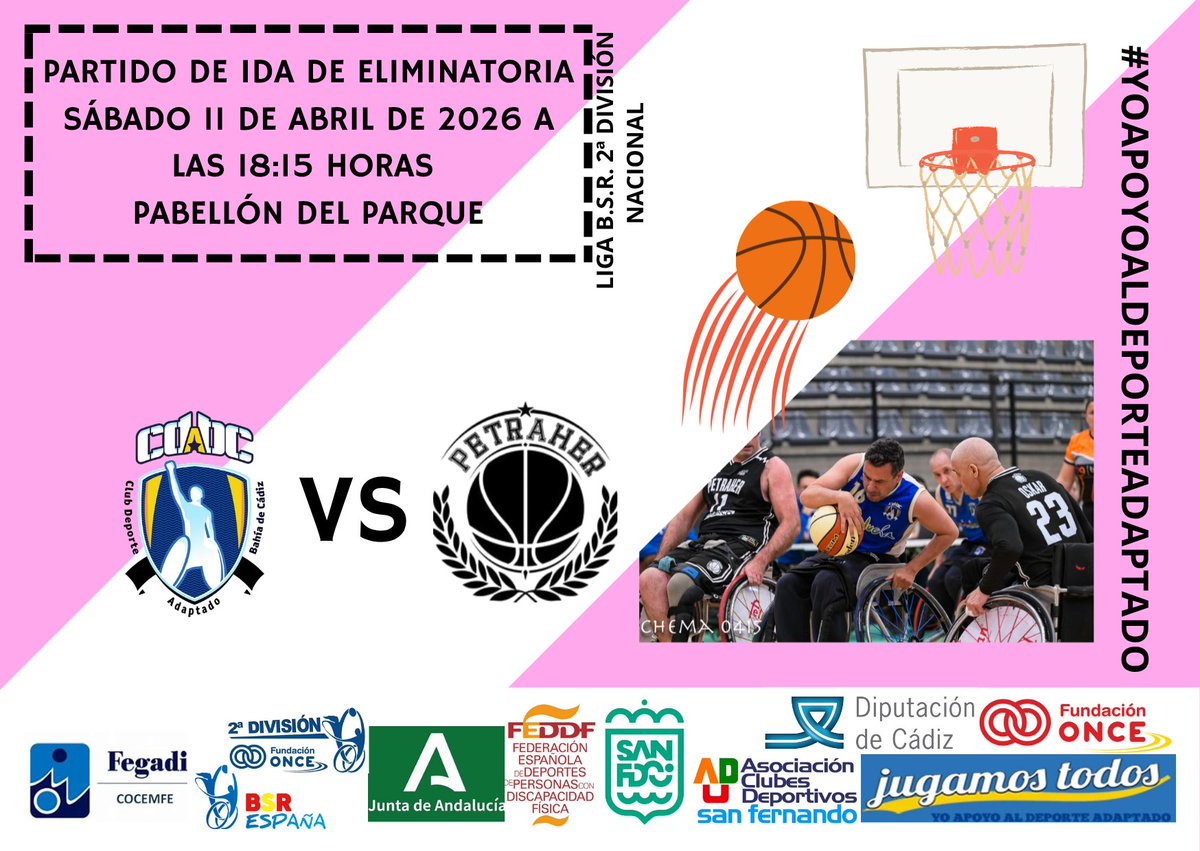 DABCadiz's tweet photo. PREVIA PARTIDO DE IDA ELIMINATORIA ACCESO A LA FINAL FOUR

https://t.co/4wuxRiXsF9

📅Sábado 11 de abril
⏰18:15 horas
🏟️Pabellón municipal EL PARQUE
🏙️San Fernando (Cádiz)

@AytoSanFernando @diputacioncadiz @AndaluciaJunta @FEGADI @BsrEspana @FADDF_ https://t.co/HfFubcQHTQ