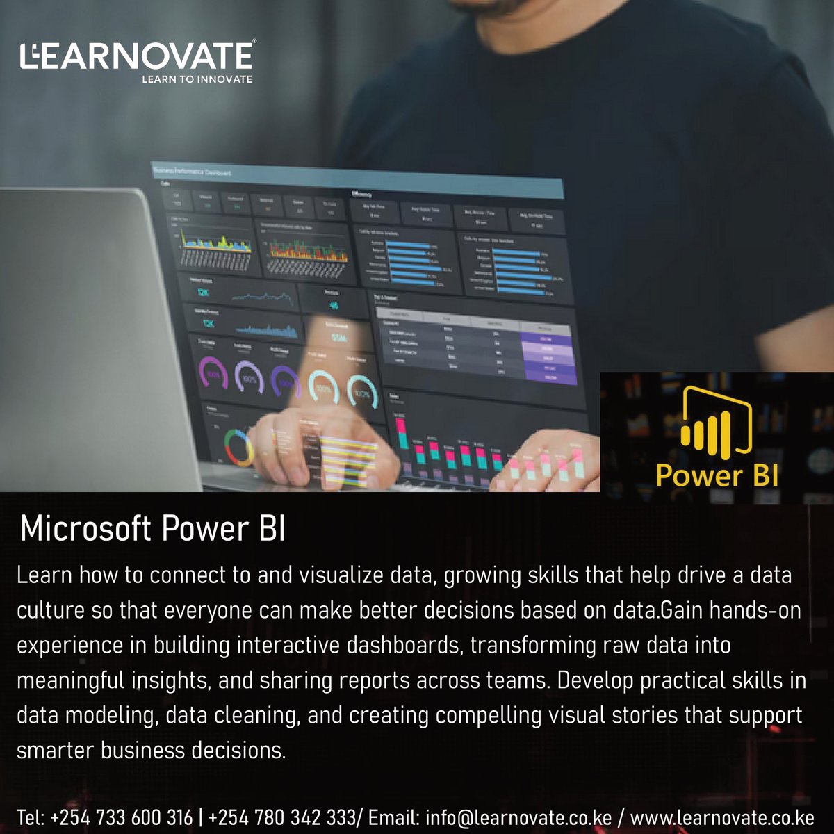 LearnovateTech's tweet photo. Power up your data skills with Microsoft Power BI 
Learn to analyze, visualize &amp; create impactful dashboards for smarter decisions.

Get certified &amp; boost your career today

📍 Eco Bank Towers, 4th Floor, Muindi Mbingu Street, Nairobi 📞 +254 733 600 316 / +254 780 342 333 https://t.co/iJGYWjJ3lr