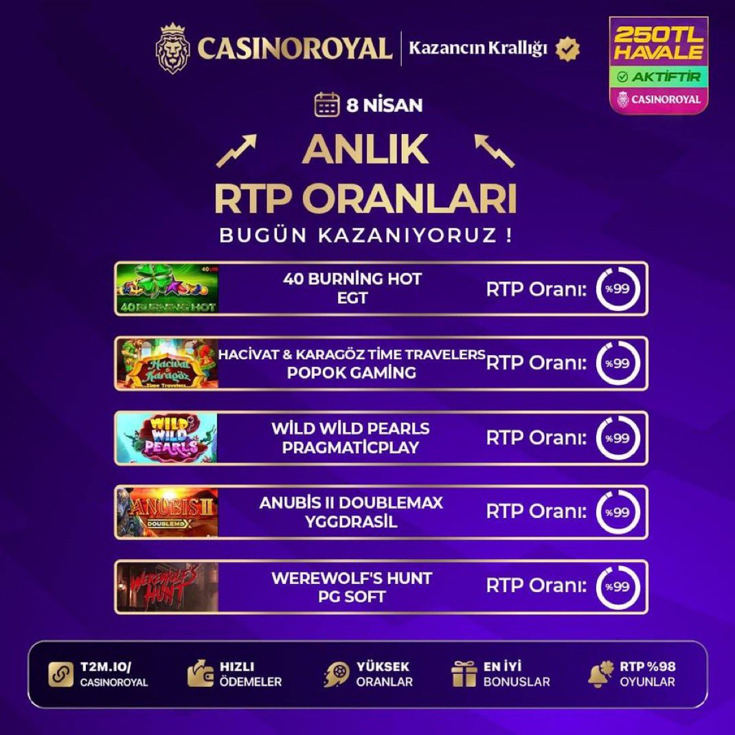csnroyaltr's tweet photo. 🍀 GÜNÜN EN YÜKSEK RTP'Lİ OYUNLARI ! 

💵 CasinoRoyal'de Her Kartın Arkasında Bir Hikaye, Her Bahsin Sonunda Eşsiz Bir Keyif Var!

💵EGT Bell Link Oyunlarında Ekranı Çanlarla Doldur, Bahsinin 100 Katı Hediye!

🔼Her Gün %50 Slot Bonusu Seni Bekliyor!

👑 https://t.co/XRFYIOJ4Uy https://t.co/Q5KKUmnP7Y