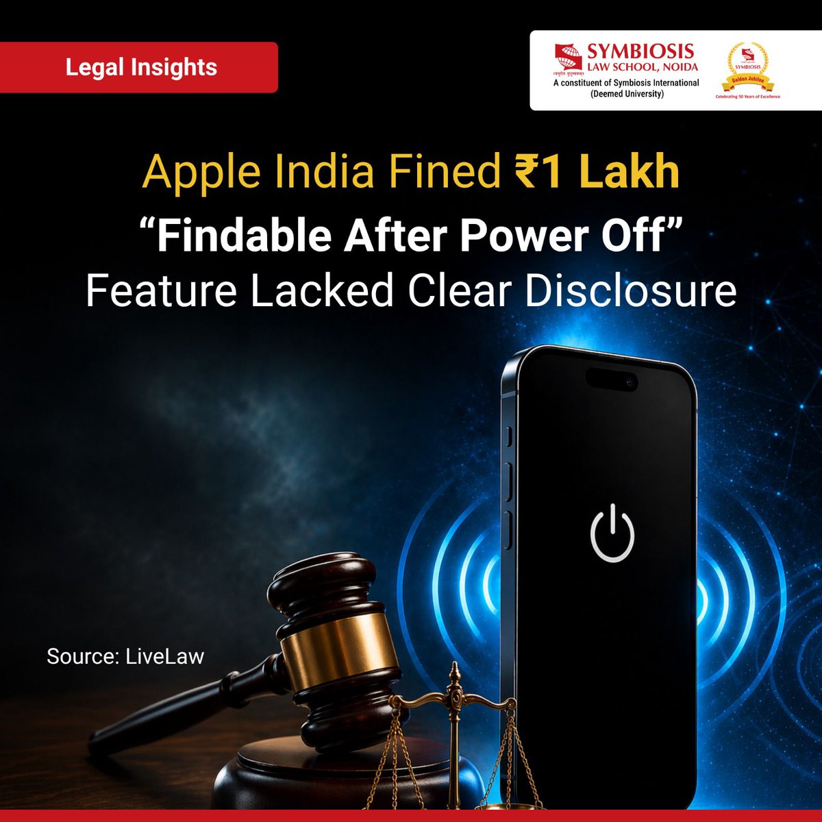LawNoida's tweet image. Apple India fined ₹1L for not disclosing conditions behind “iPhone findable after power off” feature. Transparency isn’t optional.

Source: LiveLaw
.
.
.
#consumerlaw #legalinsights #slsnoida