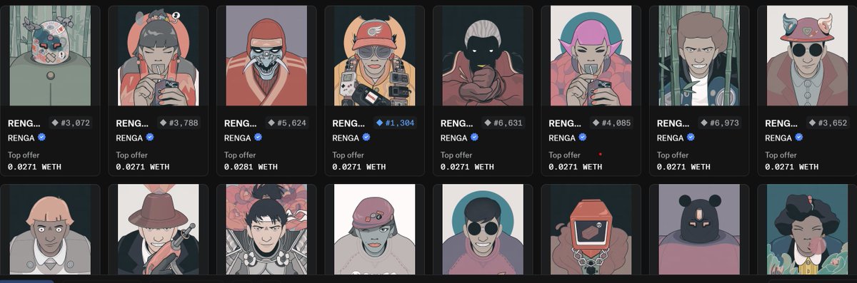 Punk8868's tweet image. Gm
To celebrate the end of Opensea farming, did a little sweep of one of my fav collections, @RENGA_inc  by @DirtyRobotWorks