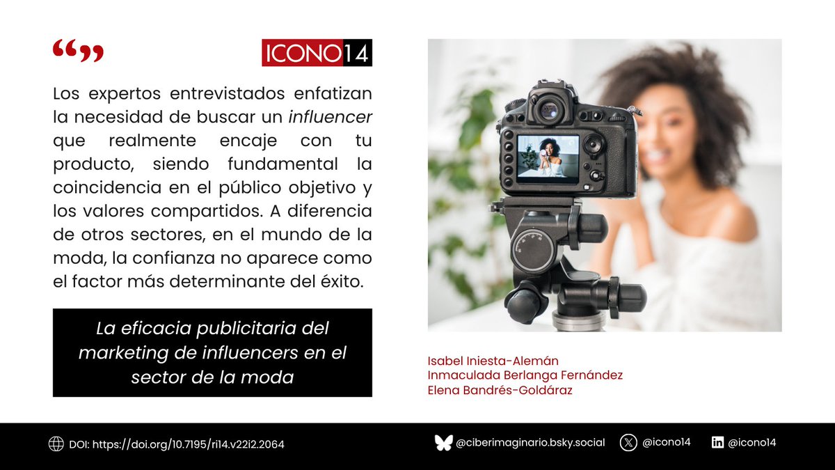 icono14's tweet image. ¿Aún no has leído “La eficacia publicitaria del marketing de influencers en el sector de la moda”? 📈👕 | Puedes acceder al artículo completo en 👉 doi.org/10.7195/ri14.v… 

#ICONO14 #Journal #Communication #Technologies #Marketing #Influencers