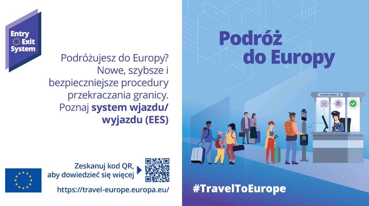 PLinLutsk's tweet photo. System wjazdu/wyjazdu to nowy europejski system zarządzania granicami umożliwiający rejestrowanie podróżnych wjeżdżających do UE na krótki pobyt. Od 10.04.2026 r. system będzie działał w pełnym zakresie. Więcej: https://t.co/jcWMpPAO88 #TravelToEurope https://t.co/nAGvBz3Wbr