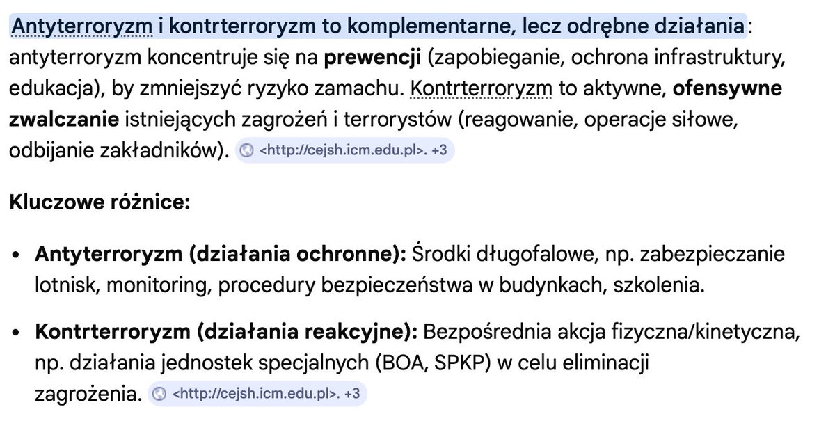 EUropejczyk_'s tweet photo. @Waldema78437229 @PolskaPolicja Antyterroryzm to profilaktyka, kontrterroryzm to realne działania zwalczania terroryzmu. Dlatego to są kontrterroryści, a nie antyterroryści... antyterroryści pracują w biurach, kontrterroryści w terenie :) https://t.co/4zphprmdMZ