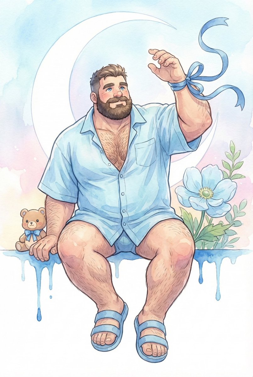 BakaAda98's tweet image. Under the moonlight and feeling blue in the best way possible. 🌙🩵

#AIart #BearArt #Bara