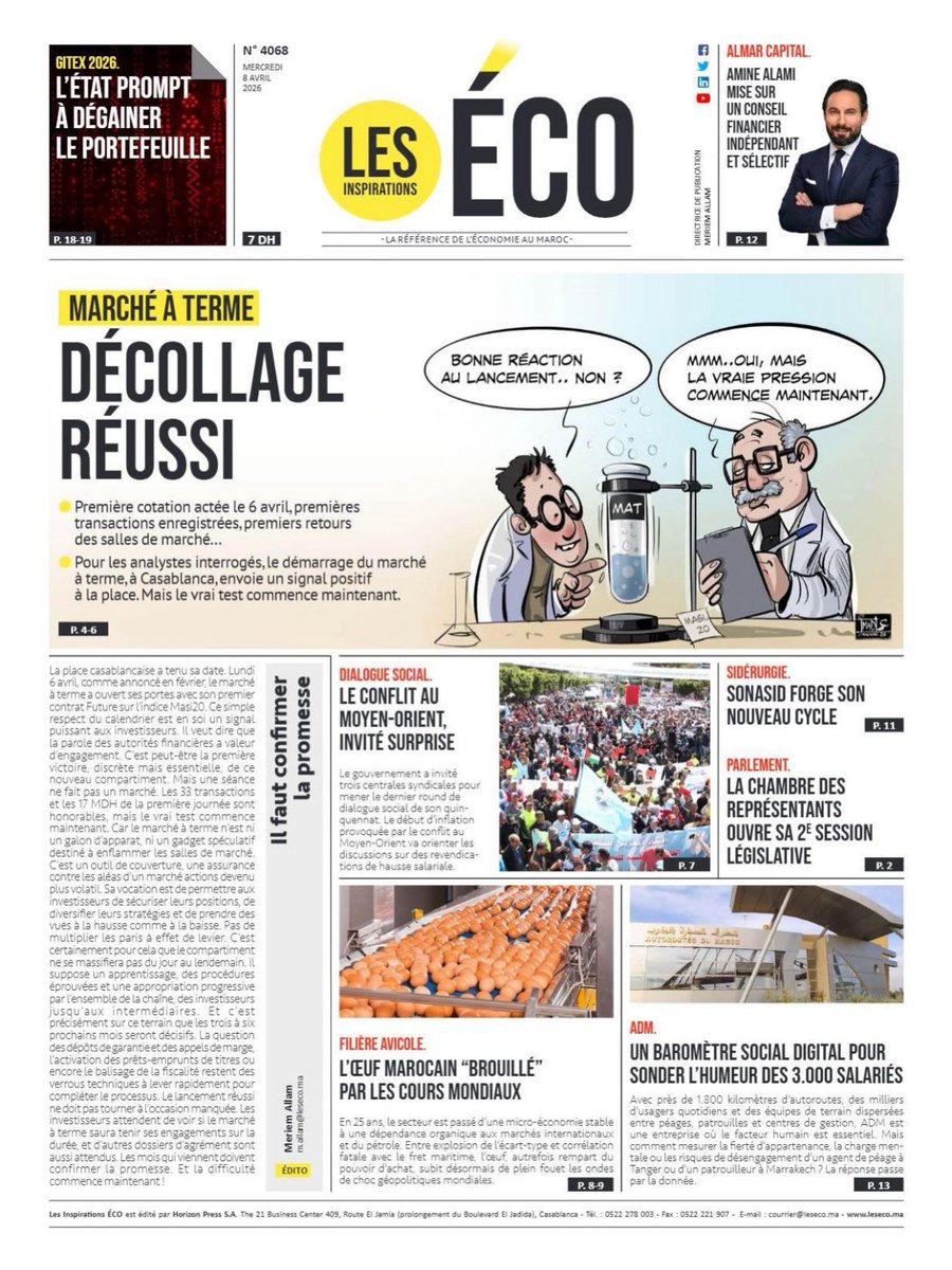 LesEcoMa's tweet image. Découvrez la #Une du 📰 #journal (8 Avril 2026)

⏩⏩kiosque.leseco.ma/produit/1867