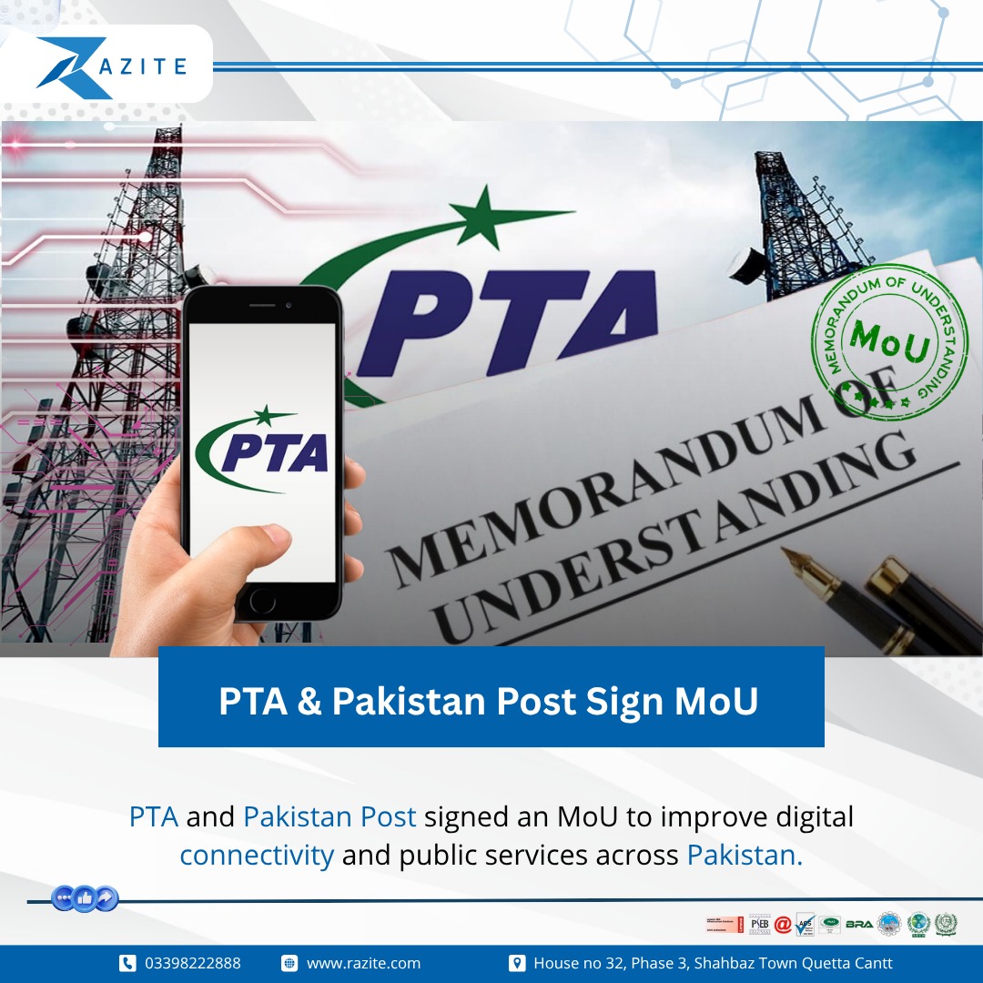RazitePvtLtd's tweet image. Bridging the Digital Divide! 🌐PTA &amp;amp; Pakistan Post join hands via an MoU to enhance digital connectivity and public services across the nation. 🇵🇰

 #TechUpdate #PakistanProgress #MoU #Innovation