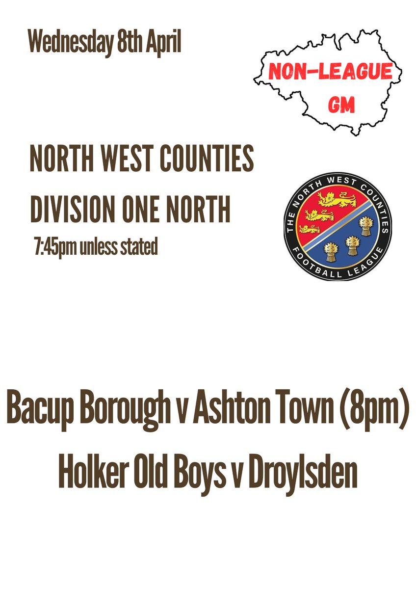 FellowFanMH's tweet photo. In @nwcfl Div 1 North, @Droylsden_FC go to Holker hoping to keep up their very slim title hopes, but a point should guarantee them 2nd due to GD

@ashtontownfc go to Bacup looking to move within a point of the playoffs

(posting on here until I can get @GMNonLeague062 back 😭) https://t.co/iA6a1nKg7Y