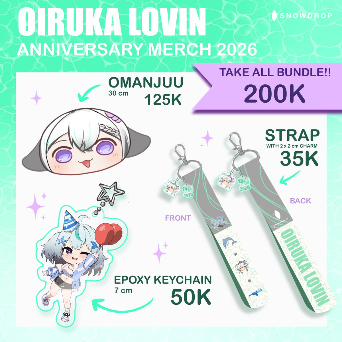 LiveSnowdrop's tweet photo. 🐬✨Oiruka Lovin anniversary merch!✨🐬

Oiruka Lovin celebrates her anniversary with merch that carries her radiant spirit!

Pre-Order : April 09 - May 09, 2026
Link: https://t.co/8Zyqo321ox

Dive in and treasure her journey!💖🌊🐬 https://t.co/udU8ukSNrs