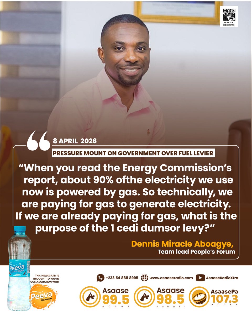 asaaseradio995's tweet photo. When you read the Energy Commission’s report, about 90% of the electricity we use now is powered by gas. So technically, we are paying for gas to generate electricity. If we are already paying for gas, what is the purpose of the 1 cedi dumsor levy?
#AsaaseBreakfastShow | #Asaase https://t.co/R1D8PcnJeP