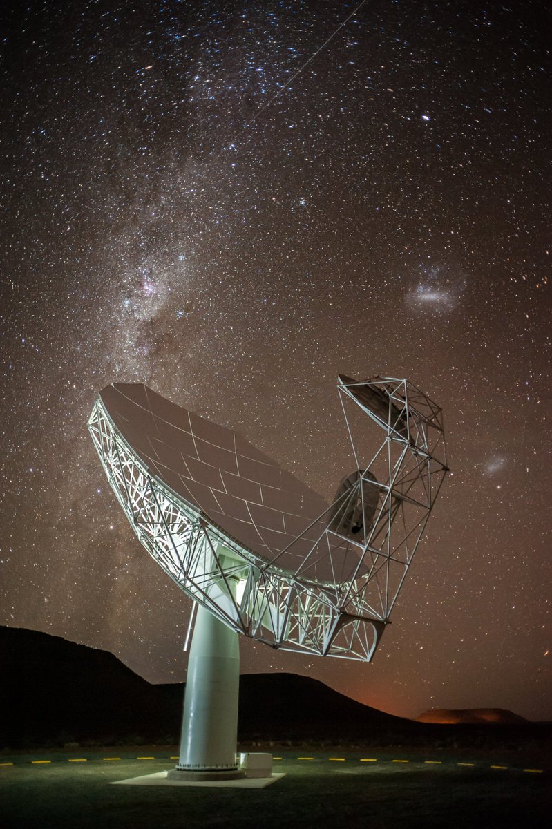 SKA_Africa's tweet photo. How does MeerKAT work?

Electromagnetic waves from cosmic radio sources bounce off the main reflector, then off the sub-reflector, and are then focused in the feed horn, which is part of the receiver.Each receptor can accommodate up to four receivers and digitisers mounted on the receiver indexer. The indexer is a rotating support structure that allows the appropriate receiver to be automatically moved into the antenna focus position, depending on the desired observation frequency.