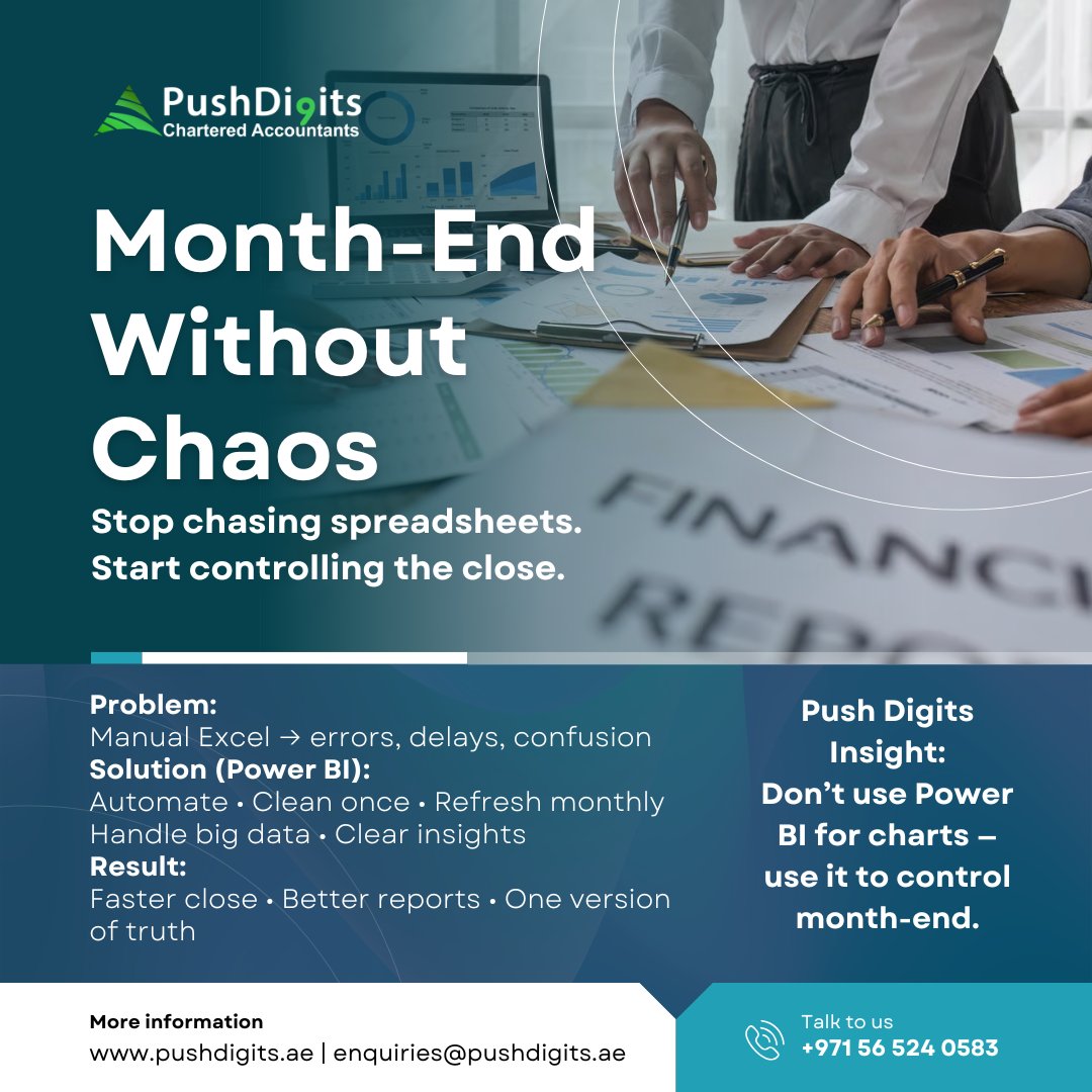 pushdigitsae's tweet image. Month-end chaos?
Excel → errors, delays, confusion.
Power BI → automation, clarity, speed.
Stop chasing spreadsheets.
+971 56 524 0583 / +971 50 395 8931
enquiries@pushdigits.ae
pushdigits.ae
#PowerBI #MonthEnd #FinancialReporting #BusinessIntelligence #PushDigits