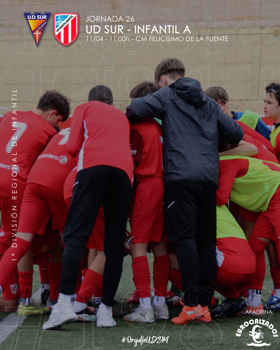 UDSantaMarta's tweet photo. 🔴⚪ 𝟭ª 𝗥𝗘𝗚𝗜𝗢𝗡𝗔𝗟 𝗜𝗡𝗙𝗔𝗡𝗧𝗜𝗟

Los chicos dirigidos por @Mr_MikiGHdz quieren continuar en la lucha por la segunda posición. Por ello, deberán sacar algo positivo este sábado en su visita al 12º clasificado 

@UDSurVa 
Sábado 11 abril - 11:00h
CM Felicísimo de la Fuente 

¡Vamos con todo!

#OrgulloUDSM | #LaboreVictoriam