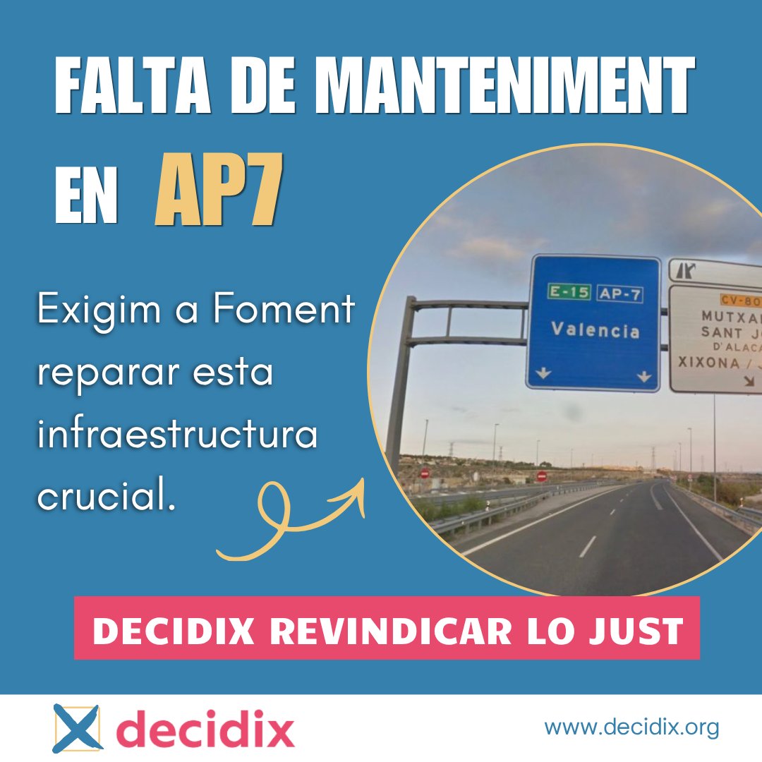 🛣️ Els desperfectes en el traçat valencià de la AP-7 nos interpelen a tots. 

❌ L'eliminació del peage no ha vingut acompanyada d'un manteniment en condicions.

‼️ Exigim al Ministeri de "Foment" que gaste els nostres imposts en reparar esta infraestructura crítica.