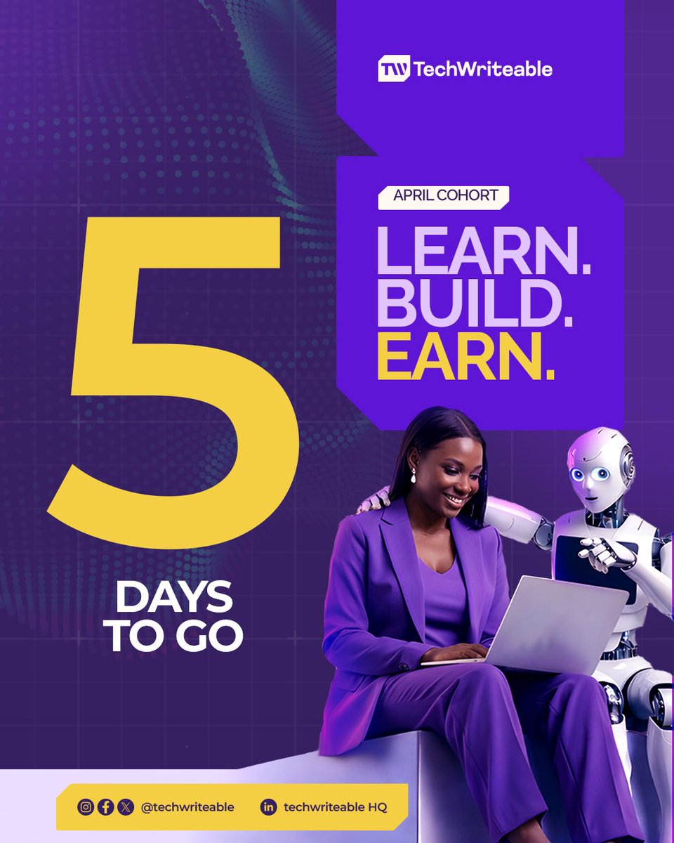 techwriteable's tweet image. April cohort kickstarts in 5 days!🔥💯

In this cohort you're learning:

📍How to make your content rank on Google &amp;amp; AI tools

📍How to map your audience so well they think you wrote for them personally

📍How to build a portfolio that lands remote and international clients