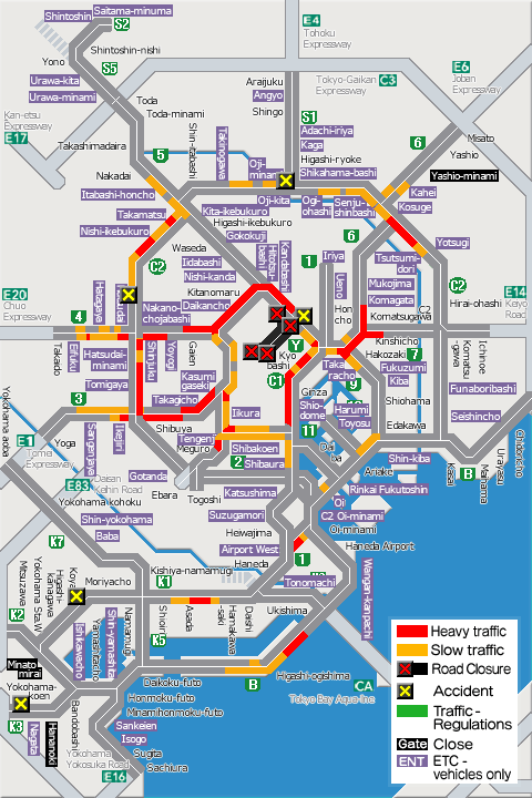 shutoko_EN's tweet photo. This map shows the traffic conditions as of  6 p.m. on the Metropolitan Expressway. For more information, please see the following link.
#Shutoko
https://t.co/cIezY4a0MV https://t.co/ZkrsFFdXa2