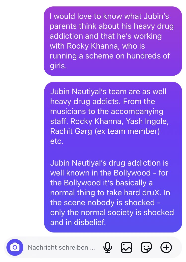 Jubin Nautiyal’s team are as well heavy drug addicts. From the musicians to the accompanying staff. Rocky Khanna, Yash Ingole, Rachit Garg (ex team member) etc.

Jubin Nautiyal’s drug addiction is well known in the Bollywood - for the Bollywood it’s basically a normal thing .