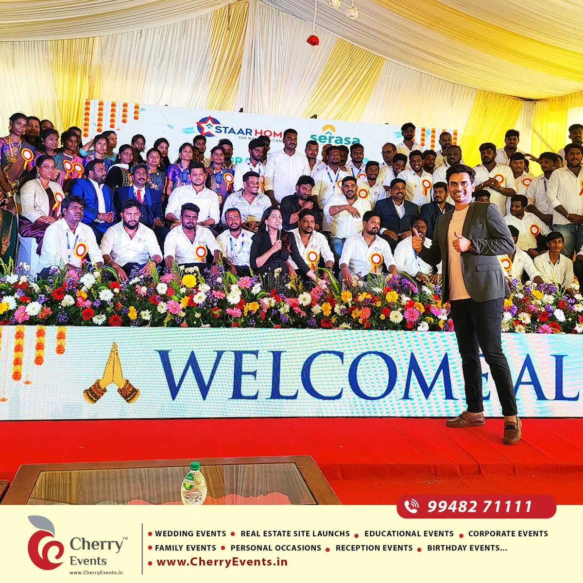 CherryEvents7's tweet photo. Cherry Events proudly managed the grand launch of Serasa Singhvi Garden by Staar Homes &amp; Serasa🏡✨
Planning your next event? Call us: 98842 36481📲
https://t.co/K23MHXlV0K
#cherryevents #EventManagement #RealEstateEvents #CorporateEvents #EventPlanning #Chennai #Vijayawada https://t.co/oBMOI8iTS9