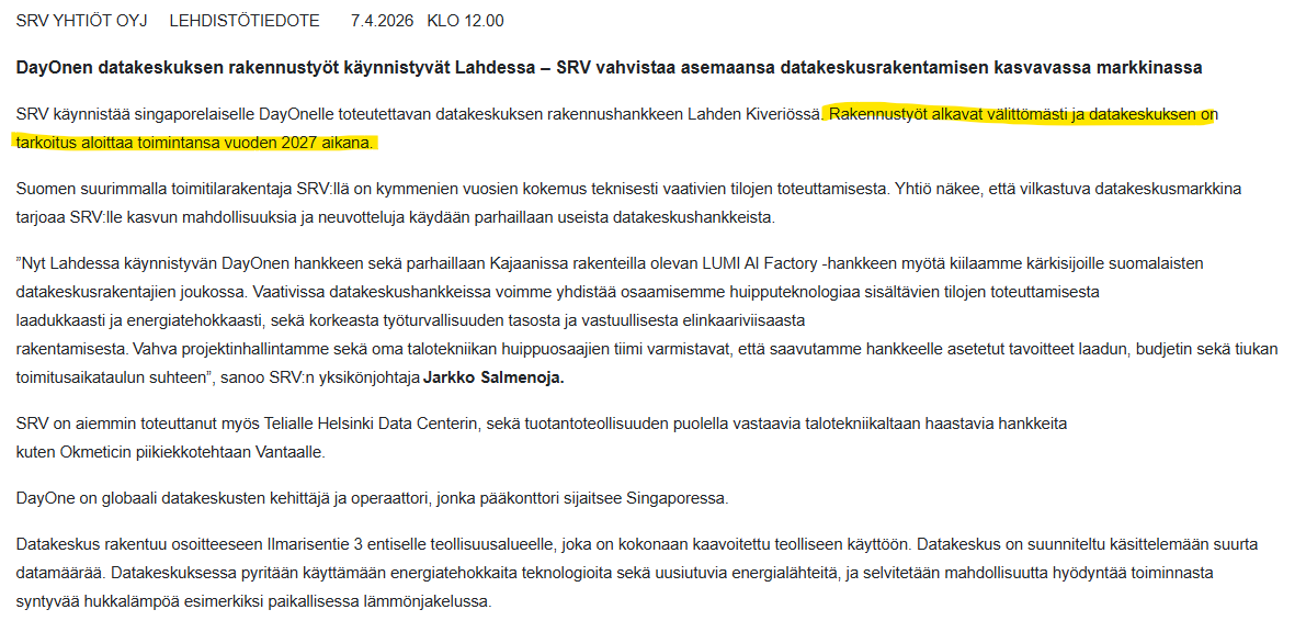 JuhaVaris's tweet image. "Vanhat tavat pysyvät tiukassa"?

Iso hanke, supertiukka aikataulu ja kiinteä hinta. 

Mikä voisi mennä pieleen... 😎

#SRV #datakeskus #lahti