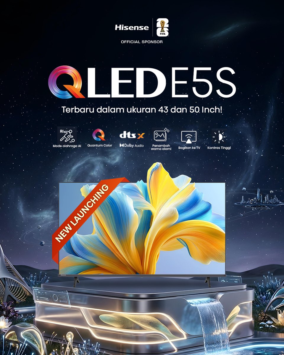 HisenseID's tweet image. NEW LAUNCHING🔔
Hisense QLED E5S terbaru hadir dengan pilihan ukuran 43” &amp;amp; 50”. 

Warna lebih hidup, kontras lebih tajam, dan suara yang semakin imersif. Tiap detail film, olahraga, dan game favoritmu jadi terasa lebih nyata!

#Hisense #HisenseTV #QLEDE5S #InnovatingABrighterLife