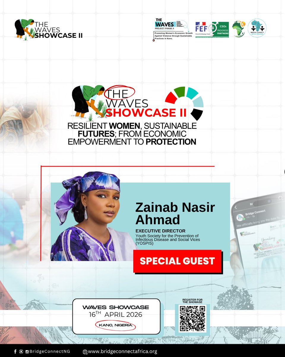 BridgeConnectNG's tweet photo. Introducing our guests for the WAVES showcase. 

@zainab_Nasir00  will be with us at the WAVES showcase. Zainab is a passionate women empowerment and youth development advocate.

Have you reserved your seat? 

To register, use the link; https://t.co/lGXTNxrUQP 

#wavesshowcase https://t.co/87nLPK1e9n