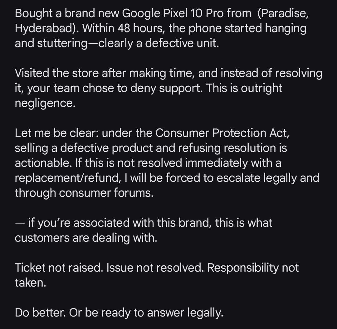 Revanthkrudra's tweet photo. @VijaySales @GoogleIndia — this is your chance to fix it before it becomes a case study in poor customer service. https://t.co/S62jYNFTY8