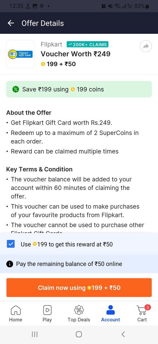 desi_dime's tweet image. 🪙Flipkart Supercoins: gift card at 80% off face value.

👉 ddime.in/hAja

₹249 or ₹499 denominations — you're paying ~20% in Supercoins, getting full gift card value.

Account-specific. Old users are confirming it works. Check yours before assuming it won't.

Valid